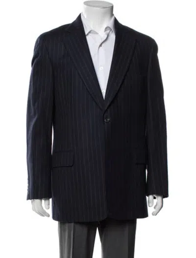 Pre-owned Paul Stuart Wool Striped Blazer In Blue