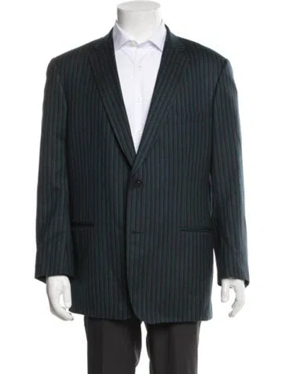 Pre-owned Paul Stuart Wool Striped Blazer In Green