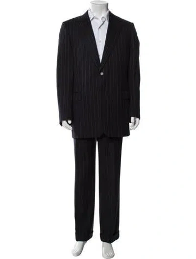 Pre-owned Paul Stuart Wool Striped Two-piece Blazer In Black