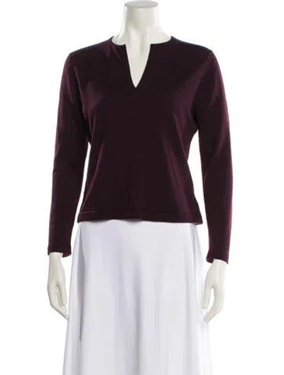 Pre-owned Paul Stuart Wool V-neck Sweater In Burgundy