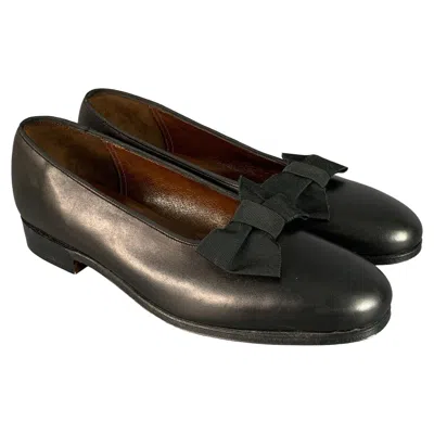 Pre-owned Paul Stuart X Grenson Size 6.5 Black Leather Bow Loafers