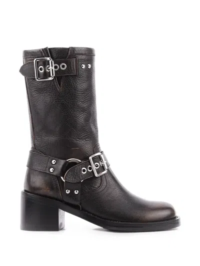 Paul Warmer 123 Bikerette Halbhohe Stiefel Mit Schnallenriemen In Animal Print