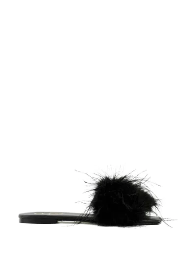 Paul Warmer Feather Flat Sandals In Black