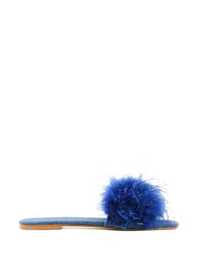 Paul Warmer Feather Flat Sandals In Blue