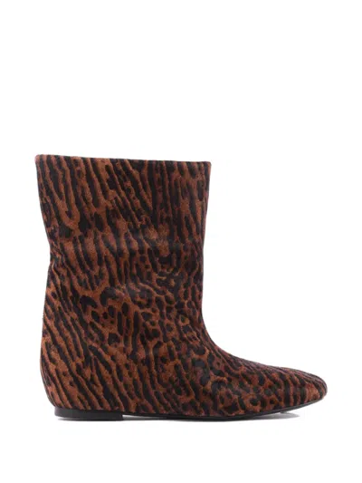 Paul Warmer Leopard-print Ankle Boots In Brown