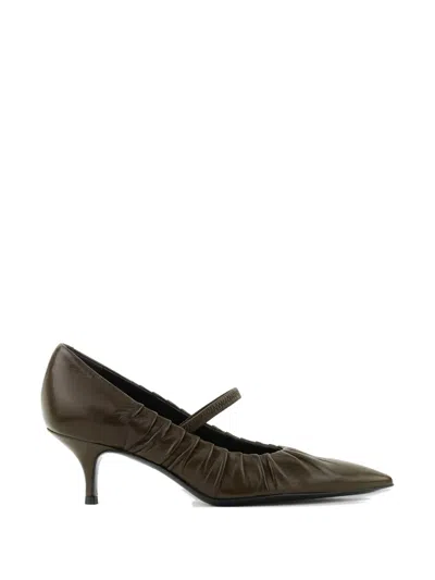 Paul Warmer Vendome Ruched Strap Pumps In Brown