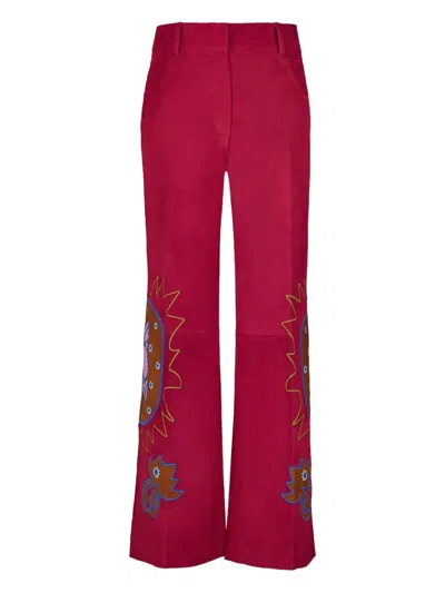 Paula Alice Embroidered Flared Trousers In Pink