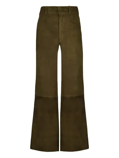 Paula Alice Suede Flared Trousers In Green