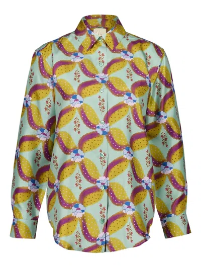 Paula Ametista Abstract-print Silk Shirt In Green