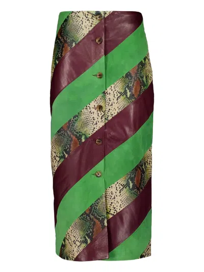 Paula Button Leather Skirt In Green