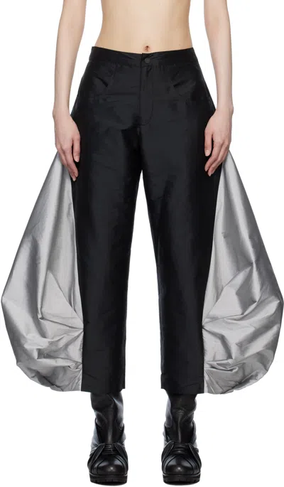 Paula Canovas Del Vas Black Boletus Trousers In Black Taffeta & Grey