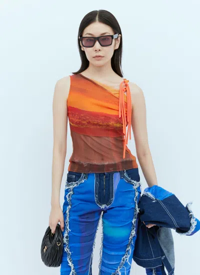 Paula Canovas Del Vas Cut-out Sleeveless Mesh Top In Orange