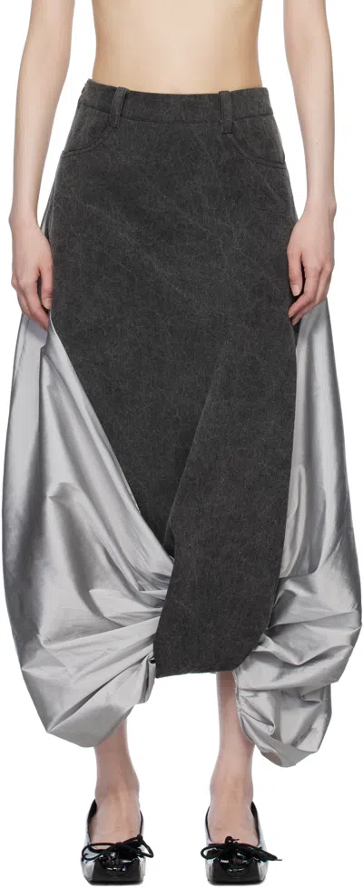 Paula Canovas Del Vas Gray Boletus Midi Skirt In Black Denim & Grey T