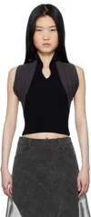 Paula Canovas Del Vas Grey & Black Knit Halter Polo In Blue Note & Asphalt