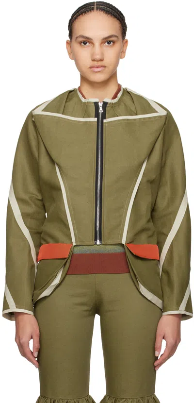 Paula Canovas Del Vas Khaki Arc Jacket In Khaki & Orange