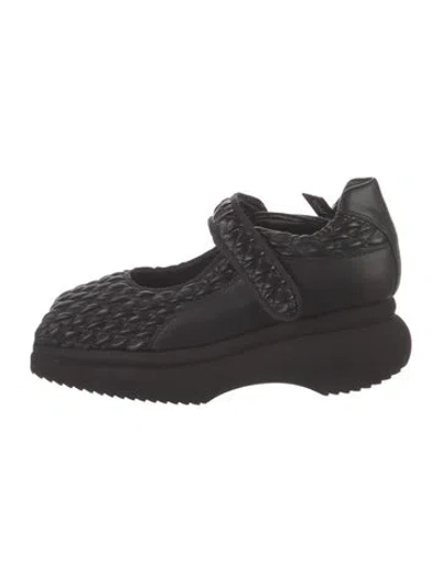 Pre-owned Paula Canovas Del Vas Leather Patterned Mary Jane Flats In Black