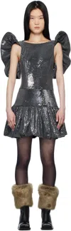Paula Canovas Del Vas Ssense Exclusive Black Puff Mini Dress In Black Sequin