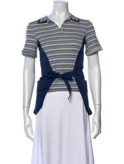 Pre-owned Paula Canovas Del Vas Striped V-neck Polo In Blue