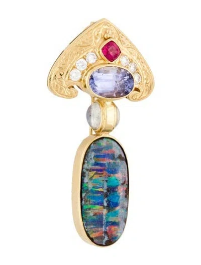 Pre-owned Paula Crevoshay 18k Multistone & Diamond Pendant Pin Brooch