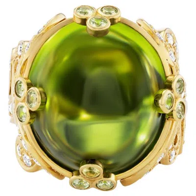 Pre-owned Paula Crevoshay 18k Yellow Gold, Peridot, Garnet And Diamond Ring By