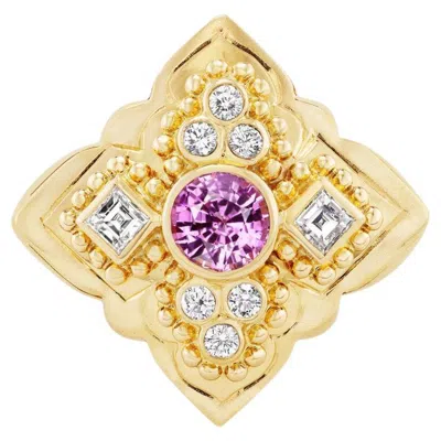 Pre-owned Paula Crevoshay 18k Yellow Gold, Pink Sapphire & Diamond Ring By