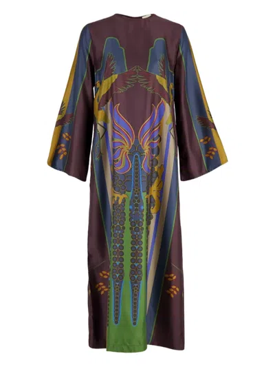 Paula Crew-neck Printed Silk Dress In Multi
