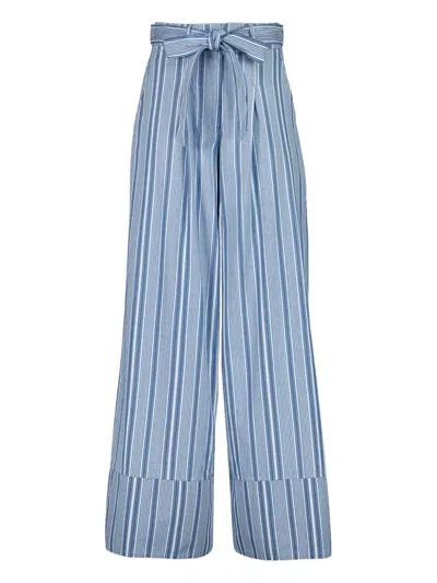 Paula Elisa Striped Wide-leg Trousers In Blue