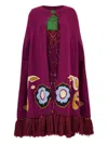 Paula Embroidered Fringe Cape In Burgundy
