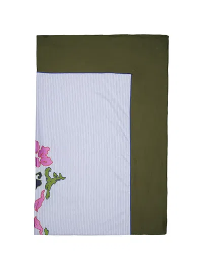 Paula Embroidered Striped Tablecloth In Green