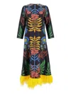Paula Feather-trim Floral-print Midi Dress In Multi