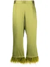 Paula Feather-trim Wide-leg Trousers In Green