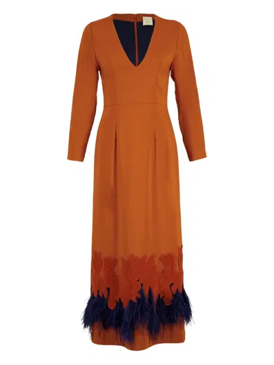Paula Feather-band Maxi Dress In Orange