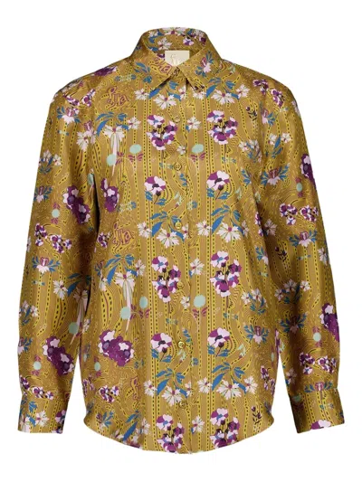 Paula Floral-print Button-up Shirt In Yellow