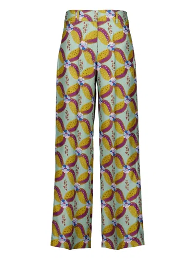 Paula Floral-print Pleated Trousers In Green