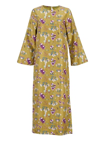Paula Floral-print Silk Dress In Yellow