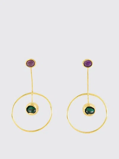 Paula Hestia Pendant Earrings In Brass With Coloured Stone Application In Gold