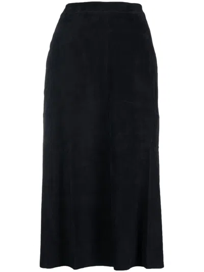 Paula High-waisted Suede Midi Skirt In Blue