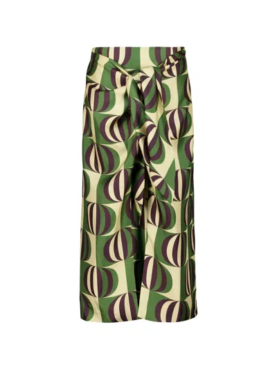 Paula Ivy Modernchess Wrap Midi Skirt In Green