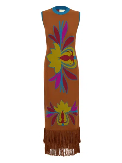 Paula Jacquard Fringe Dress In Brown
