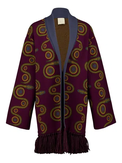 Paula Jacquard Fringed Cardigan In Purple