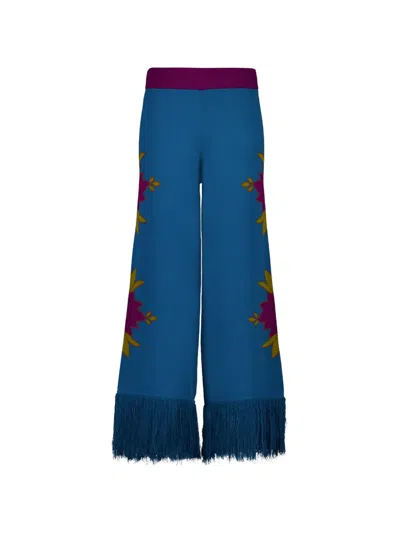 Paula Jacquard-pattern Fringed Palazzo Pants In Blue