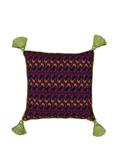 Paula Jacquard Tassel Cushion In Purple
