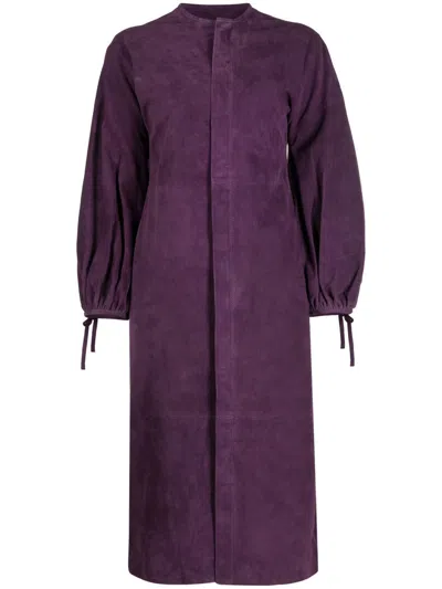 Paula Long Puff Sleeves Midi Dress In Purple