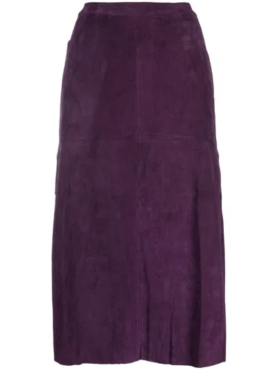 Paula Panelled Suede Midi Skirt In Purple