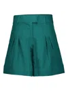 Paula Pleated High-waisted Shorts In Green