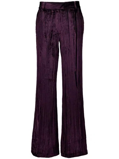 Paula Plissé Velvet Trousers In Purple