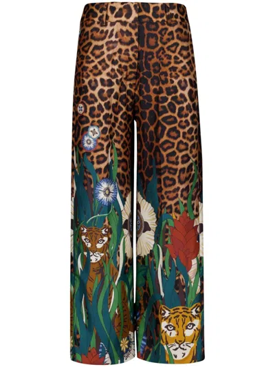 Paula Printed Silk Trousers In Brown