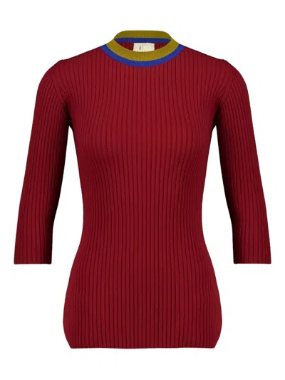 Paula Ribbed Back-opening Jumper In Burgundy
