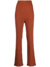 PAULA RIBBED-KNIT FLARED TROUSERS