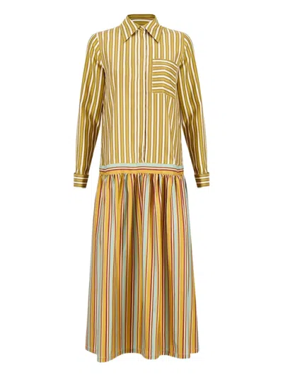 Paula Rosalia Striped A-line Shirtdress In Yellow
